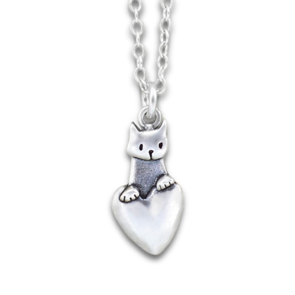 Hanging Cat Necklace Sterling Silver - Eleganzia Jewelry